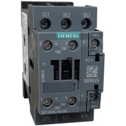 SIEMENS 3RT2026-1AV60 AC-3 25A 11kW 400VAC 1 Normally Open 1 Normally Closed 480VAC 60Hz 3-Pole Size S0 Screw Terminal Power Contactor
