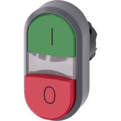 SIEMENS 3SU1031-3BB42-0AK0 Illuminated Twin Push Button 22mm Round Plastic with Metal Front Ring Green: I Red: O Flat and Raised