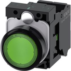 SIEMENS 3SU1102-0AB40-3BA0 Illuminated Push Button 22mm Round Plastic Green Flat Momentary Contact Type with Holder 1 NO LED Module with Integrated LED 24VAC 25VDC Spring-Type Terminal