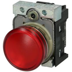 SIEMENS 3SU1152-6AA20-1AA0 Indicator Light 22mm Round Metal Shiny Red Lens Smooth with Holder LED Module with Integrated LED 24VAC 24VDC Screw Terminal