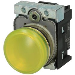 SIEMENS 3SU1152-6AA30-1AA0 Indicator Light 22mm Round Metal Shiny Yellow Lens Smooth with Holder LED Module with Integrated LED 24VAC 24VDC Screw Terminal