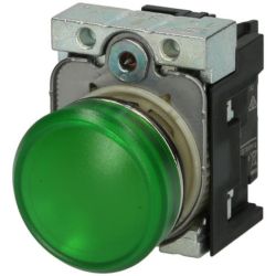SIEMENS 3SU1152-6AA40-1AA0 Indicator Light 22mm Round Metal Shiny Green Lens Smooth with Holder LED Module with Integrated LED 24VAC 24VDC Screw Terminal