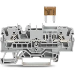 WAGO 2002-1681 TOPJOB®S fuse terminal block; mini-auto fuse; rail mount; 2-conductor; 5.2 mm wide; gray