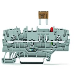 WAGO 2002-1981/1000-413 TOPJOB®S fuse terminal block; mini-auto fuse; with blown fuse LED indication for 24 V (N-P); with additional jumper location; rail mount; 2-conductor; 5.2 mm wide; gray