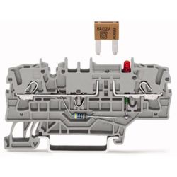 WAGO 2002-1981/1000-434 TOPJOB®S fuse terminal block; mini-auto fuse; with blown fuse LED indication for 24 V (P-N); with additional jumper location; rail mount; 2-conductor; 5.2 mm wide; gray