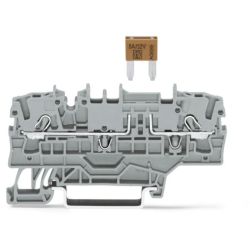 WAGO 2002-1981 TOPJOB®S fuse terminal block; mini-auto fuse; with additional jumper location; rail mount; 2-conductor; 5.2 mm wide; gray