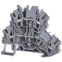 WAGO 2002-2208 TOPJOB&reg;S double-deck terminal block; internally commoned; rail mount; 4-conductor; 5.2 mm wide; gray