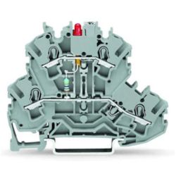 WAGO 2002-2221/1000-413 TOPJOB® S Double-deck LED terminal blocks; red LED (P-N between first and second level); rail mount; 2-conductor; 5.2mm wide; gray