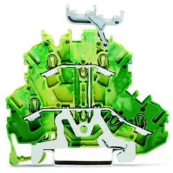 WAGO 2002-2237 TOPJOB®S double-deck ground terminal block; internally commoned; with marker carrier; rail mount; 4-conductor; 5.2 mm wide; green-yellow