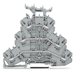 WAGO 2002-3231 TOPJOB®S triple-deck terminal block; through/through/through (L/L/L); with marker carrier; rail mount; 2-conductor; 5.2 mm wide; gray