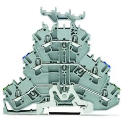 WAGO 2002-3247 TOPJOB®S triple-deck terminal block; ground/through/through (PE/N/L); with marker carrier; rail mount; 2-conductor; 5.2 mm wide; gray