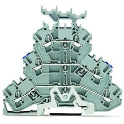 WAGO 2002-3248 TOPJOB®S Triple-deck terminal block; shield/through/through (Shield/N/L); with marker carrier; rail mount; 2-conductor; 5.2 mm wide; gray