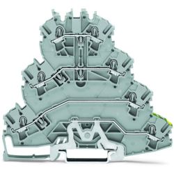 WAGO 2002-4127 TOPJOB®S quadruple-deck terminal block; ground/through/through/through (PE/L3/L2/L1); rail mount; 2-conductor; 5.2 mm wide; gray