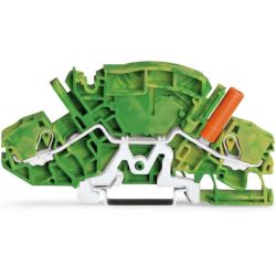 WAGO 2007-8807 2-conductor ground terminal 6 mm<sup>2</sup> with touch-proof test socket for 4 mm Ø test plugs side and center marking for DIN-rail 35 x 15 and 35 x 7.5 Push-in 6.00 mm<sup>2</sup> green-yellow 51299477