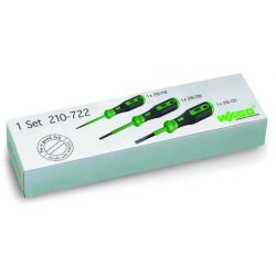 WAGO 210-722 Screwdrivers set with partially insulated shaft; Type 1, blade (2.5 x 0.4) mm; Type 2, blade (3.5 x 0.5) mm; Type 3, blade (5.5 x 0.8) mm