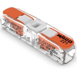 WAGO 221-2401 Inline splicing connectors with lever; for all conductor types; 12 AWG (max.); 2-conductor; transparent housing; white cover 221-2401/K000-0002