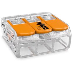 WAGO 221-413 COMPACT splicing connectors; 3-conductor; with operating levers; 12 AWG; transparent housing