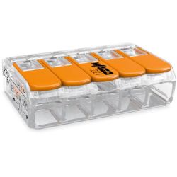 WAGO 221-415 COMPACT splicing connectors; 5-conductor; with operating levers; 12 AWG; transparent housing