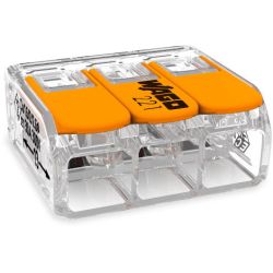 WAGO 221-613 COMPACT splicing connectors; 3-conductor; with operating levers; 10 AWG; transparent housing
