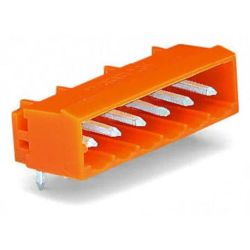WAGO 231-566/001-000 MCS MIDI Classic THT male headers; 1.2 x 1.2 mm solder pin; angled; Pin spacing 5.08 mm; 6-pole; orange