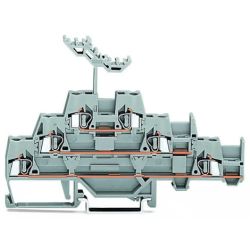 WAGO 280-550 Triple-deck terminal block; Through/through/through terminals; with additional jumper position on lower level; for DIN-rail 35 x 15 and 35 x 7.5; 2.5mm<sup>2</sup>; CAGE CLAMP®; 2.50mm<sup>2</sup>; gray/gray/gray