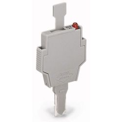 WAGO 281-512/281-501 Fuse plug; with pull-tab; for miniature metric fuses 5 x 20 mm and 5 x 25 mm; with LED indicator; 24 V AC/DC; 6 mm wide; gray