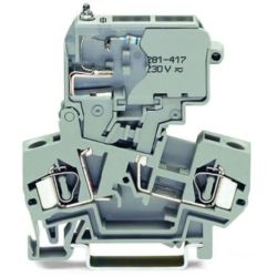 WAGO 281-611/281-417 2-conductor fuse terminals with pivoting fuse holder for 5 x 20mm miniature metric fuse with blown fuse indication by neon lamp 230V for DIN-rail 35 x 15 and 35 x 7.5 4mm<sup>2</sup> CAGE CLAMP&reg;; 4.00mm<sup>2</sup> gray