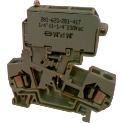 WAGO 281-623/281-417 2-conductor terminal with pivoting fuse holder for glass cartridge fuse ¼" x 1¼" with blown fuse indication by neon lamp; 230 V for DIN-rail 35 x 15 and 35 x 7.5 4mm<sup>2</sup> gray 51214111