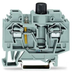 WAGO 282-128/281-417 2-conductor fuse terminals; for glass cartridge fuse ¼" x 1¼"; with blown fuse indication by neon lamp; for DIN-rail 35 x 15 and 35 x 7.5; 6mm<sup>2</sup>; CAGE CLAMP®; 6.00mm<sup>2</sup>; gray