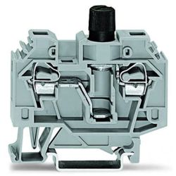 WAGO 282-128 2-conductor fuse terminal block; for glass cartridge fuse ¼" x 1¼"; without blown fuse indication; for DIN-rail 35 x 15 and 35 x 7.5; 6 mm<sup>2</sup>; CAGE CLAMP®; 6,00 mm<sup>2</sup>; gray