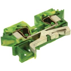 WAGO 284-607 2-conductor ground terminals; 10 mm<sup>2</sup>; lateral marker slots; for DIN-rail 35 x 15 and 35 x 7.5; CAGE CLAMP®; 10.00 mm<sup>2</sup>; green-yellow