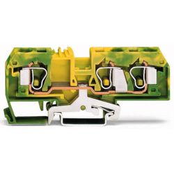 WAGO 284-687 3-conductor ground terminal block; 10 mm<sup>2</sup>; center marking; for DIN-rail 35 x 15 and 35 x 7.5; CAGE CLAMP&reg;; 10,00 mm<sup>2</sup>; green-yellow