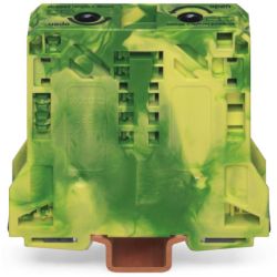 WAGO 285-157 POWER CAGE CLAMP ground terminal block; DIN 35 x 15 rail mount; 2-conductor; 2/0 AWG fine-stranded, 1/0 AWG solid/stranded; 20 mm wide; green-yellow