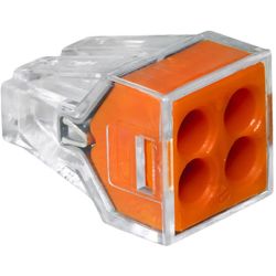 WAGO 773-104 PUSH WIRE® connector for junction boxes; 4-conductor; bulk packaging; transparent housing; orange face