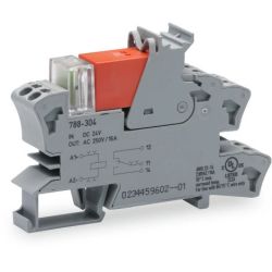 WAGO 788-304 Relay module; Nominal input voltage: 24 VDC; 1 changeover contact; Limiting continuous current: 16 A; Red status indicator; Module width: 15 mm; 2.50 mm<sup>2</sup>; gray