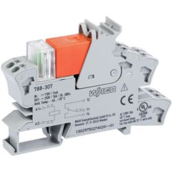 WAGO 788-307 Relay modules; Nominal input voltage: 110 VDC; 1 changeover contact; Limiting continuous current: 16 A; Red status indicator; Module width: 15 mm; 2.50 mm<sup>2</sup>; gray
