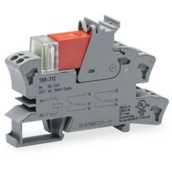 WAGO 788-312 Relay module; Nominal input voltage: 24 VDC; 2 changeover contacts; Limiting continuous current: 8 A; Red status indicator; Module width: 15 mm; 2.50 mm<sup>2</sup>; gray