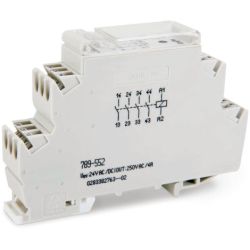 WAGO 789-552 Relay modules; Nominal input voltage: 24 V AC/DC; 4 make contacts; Limiting continuous current: 4 A; Red status indicator; Module width: 18 mm; 2.50 mm<sup>2</sup>; gray