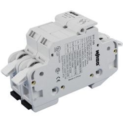 WAGO 811-320 2-conductor fuse terminal block; for cylindrical fuses 10 x 38 mm; 13/32" x 11/2"; 2-pole; without blown fuse indication; for DIN-rail 35 x 15 and 35 x 7.5; 16 mm<sup>2</sup>; CAGE CLAMP®; 16,00 mm<sup>2</sup>; light gray