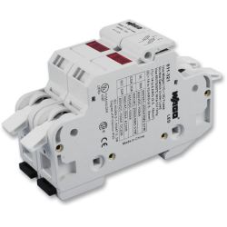 WAGO 811-321 2-conductor fuse terminal block; for cylindrical fuses 10 x 38 mm; 13/32" x 11/2"; 2-pole; with blown fuse indication; for DIN-rail 35 x 15 and 35 x 7.5; 16 mm<sup>2</sup>; CAGE CLAMP®; 16,00 mm<sup>2</sup>; light gray