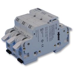 WAGO 811-430 2-conductor fuse terminal block; for class CC fuses; 3-pole; without blown fuse indication; for DIN-rail 35 x 15 and 35 x 7.5; 16 mm<sup>2</sup>; CAGE CLAMP®; 16,00 mm<sup>2</sup>; light gray