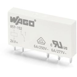 WAGO 857-152 Basic relay; Nominal input voltage: 24 VDC; 1 changeover contact; Limiting continuous current: 6 A; Module width: 5 mm; Module height: 15 mm