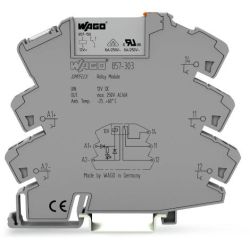 WAGO 857-303 Relay module; Nominal input voltage: 12 VDC; 1 changeover contact; Limiting continuous current: 6 A; Yellow status indicator; Module width: 6 mm; 2,50 mm<sup>2</sup>; gray