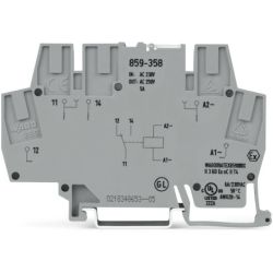 WAGO 859-358 Relay module; Nominal input voltage: 230VAC / 230VDC; 1 changeover contact; Red status indicator; Module width: 6mm; 2.50mm<sup>2</sup>; gray