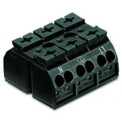 WAGO 862-8593 4-conductor chassis-mount terminal strip; 3-pole; N-PE-L1; with ground contact; 4 mm<sup>2</sup>; 4,00 mm<sup>2</sup>; black