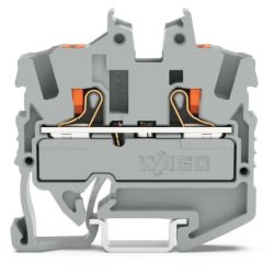 WAGO 2252-1201 2-conductor miniature through terminal blocks; with push-button; 2.5 mm<sup>2</sup>; with test port; side and center marking; for DIN-15 rail; Push-in CAGE CLAMP&reg;; 2,50 mm<sup>2</sup>; gray