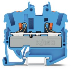 WAGO 2252-1204 2-conductor miniature through terminal blocks; with push-button; 2.5 mm<sup>2</sup>; with test port; side and center marking; for DIN-15 rail; Push-in CAGE CLAMP&reg;; 2,50 mm<sup>2</sup>; blue