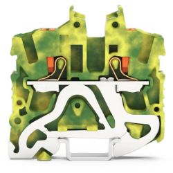 WAGO 2252-1207 2-conductor miniature ground terminal blocks; with push-button; 2.5 mm<sup>2</sup>; side and center marking; for DIN-15 rail; Push-in CAGE CLAMP&reg;; 2,50 mm<sup>2</sup>; green-yellow