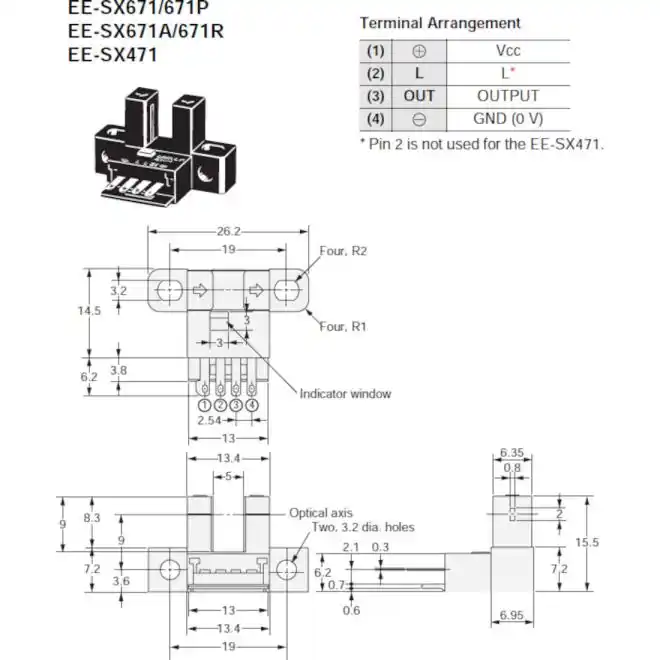 EE-SX671 Omron L-Shaped Slot-Type Photomicrosensors